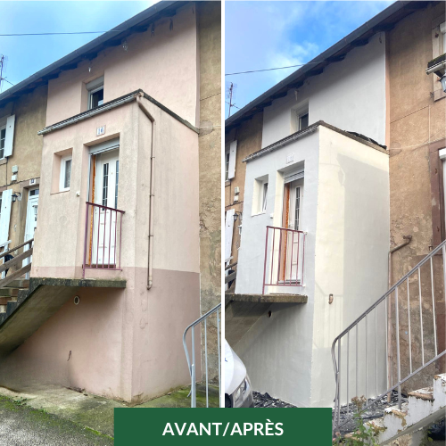 Avant du coté gauche/après du coté droit de l'isolation extérieur