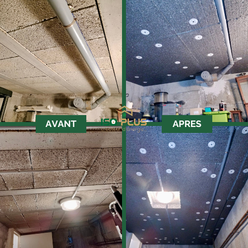 Avant du coté gauche/après du coté droit d'une isolation de planchers bas